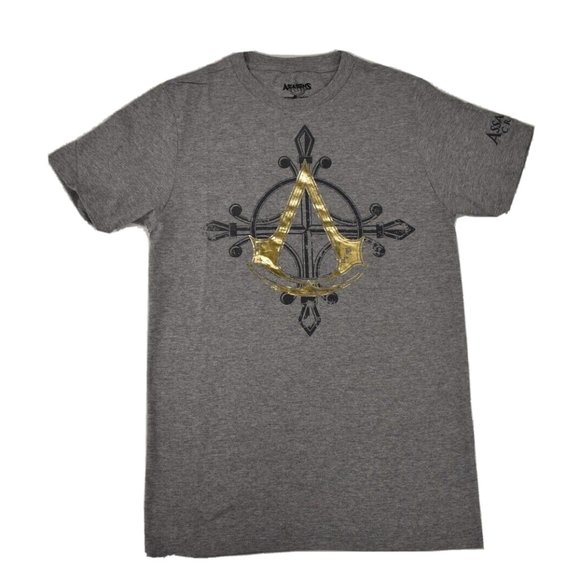 Assassin's Creed Mens Movie Game Gold Inlay Logo Gray Tee Shirt New - Picture 3 of 7